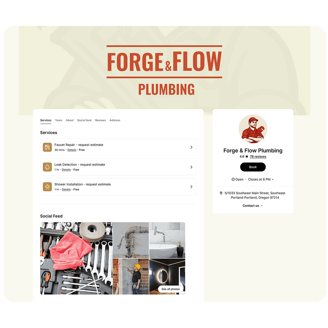 Booking page ServiceForge