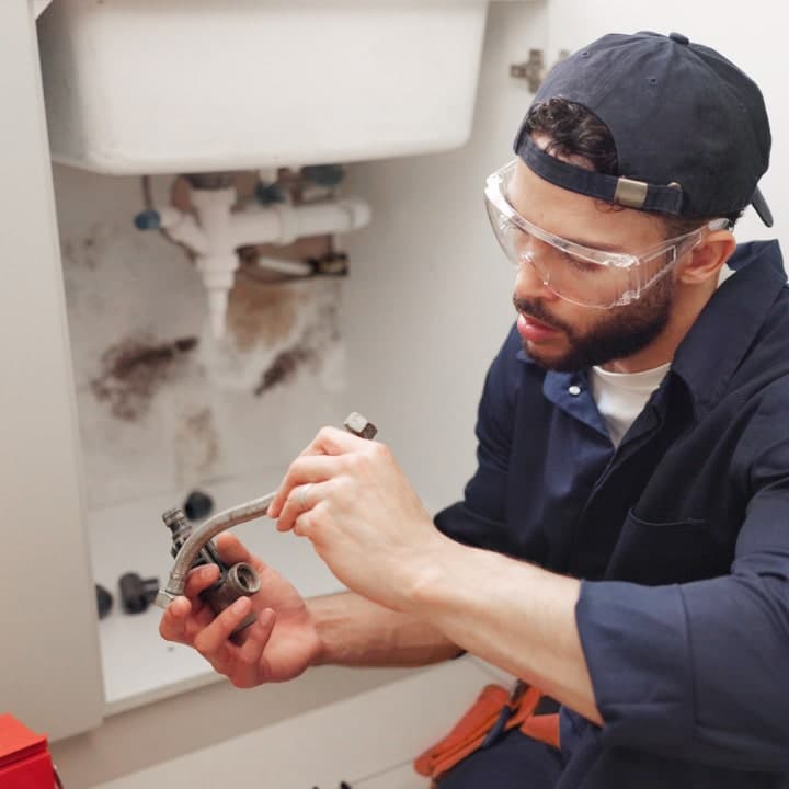 Plumber fixing the faulty pipeline