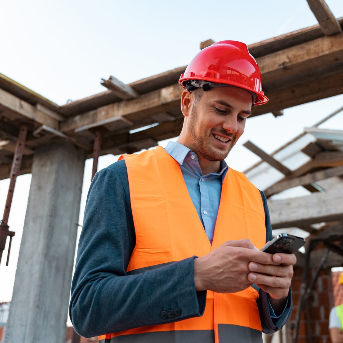 A contractor seen using ServiceForge mobile app