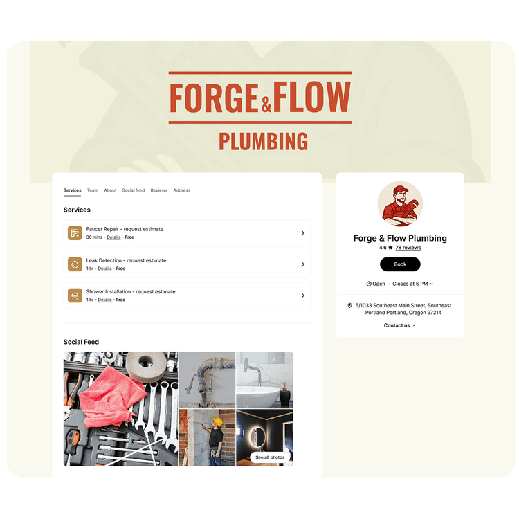 Booking page ServiceForge