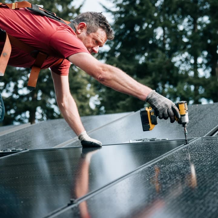 Roofing professional image while working